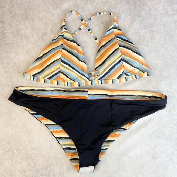 prAna Bikini Set Womens Size XL Triangle Top Reversible Bottom Striped NEW! $125 - Picture 3 of 11